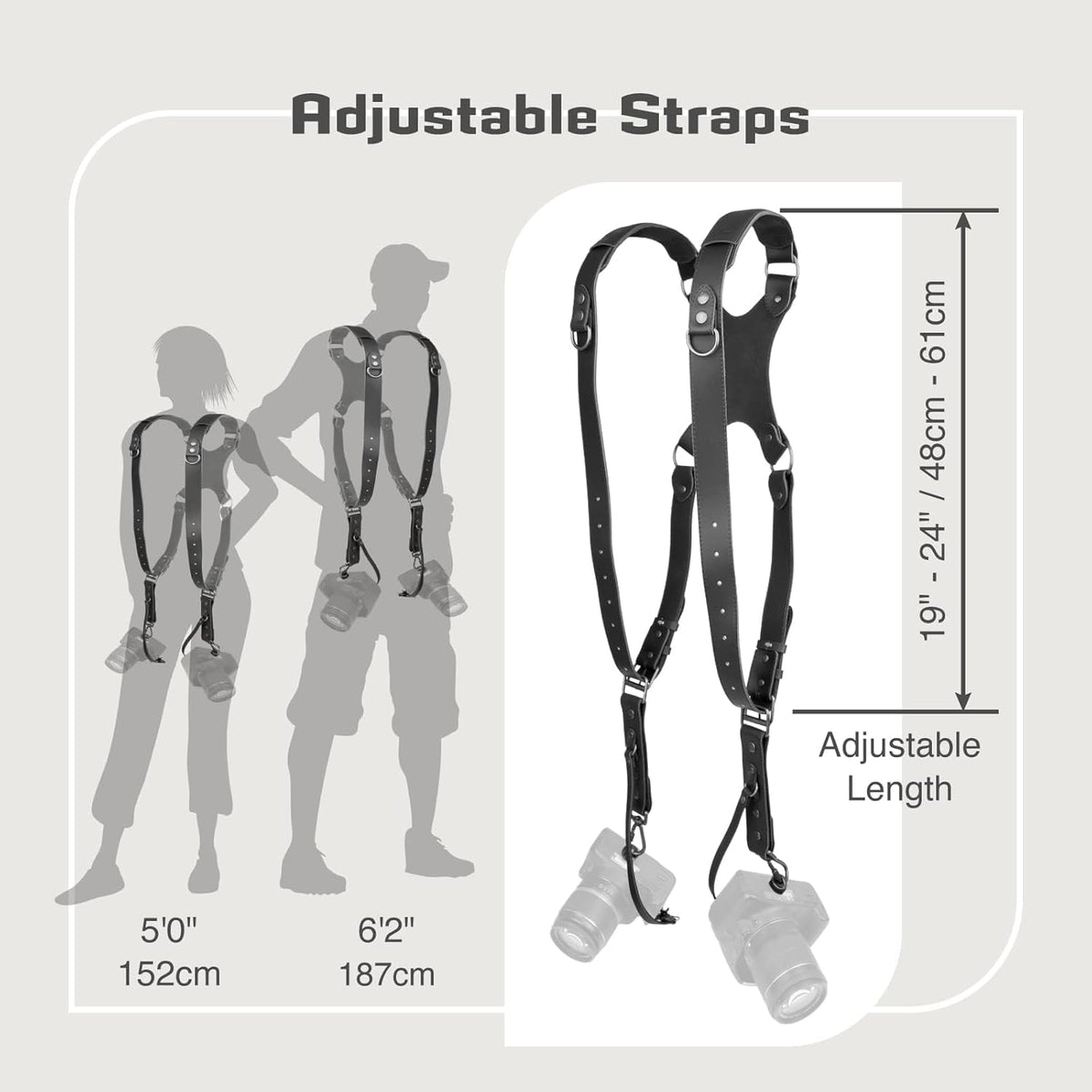 4J LEDR D1 Dual Camera Leather Harness Strap - Black