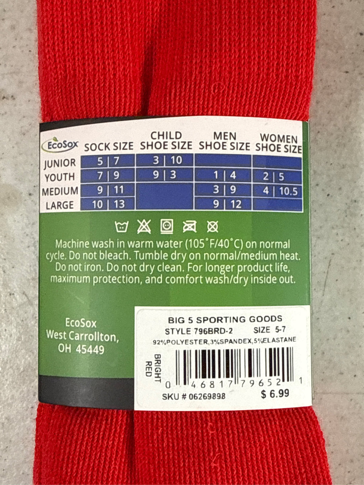 EcoSox Premier Over-the-Calf Soccer Socks - 2-Pack, Red, Size 5-7