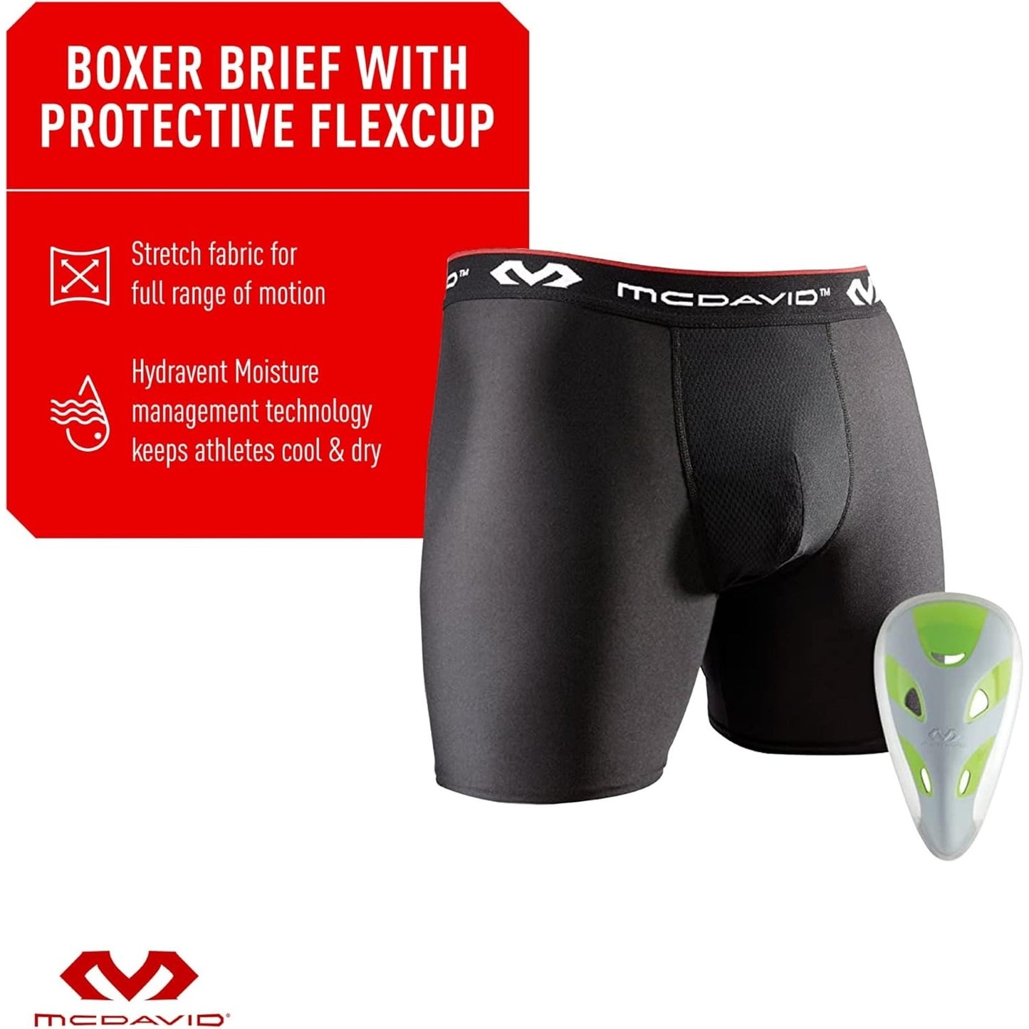 Mcdavid Boy's Boxer Briefs w/ Athletic Cup Protection, Teen Waist 26-30"