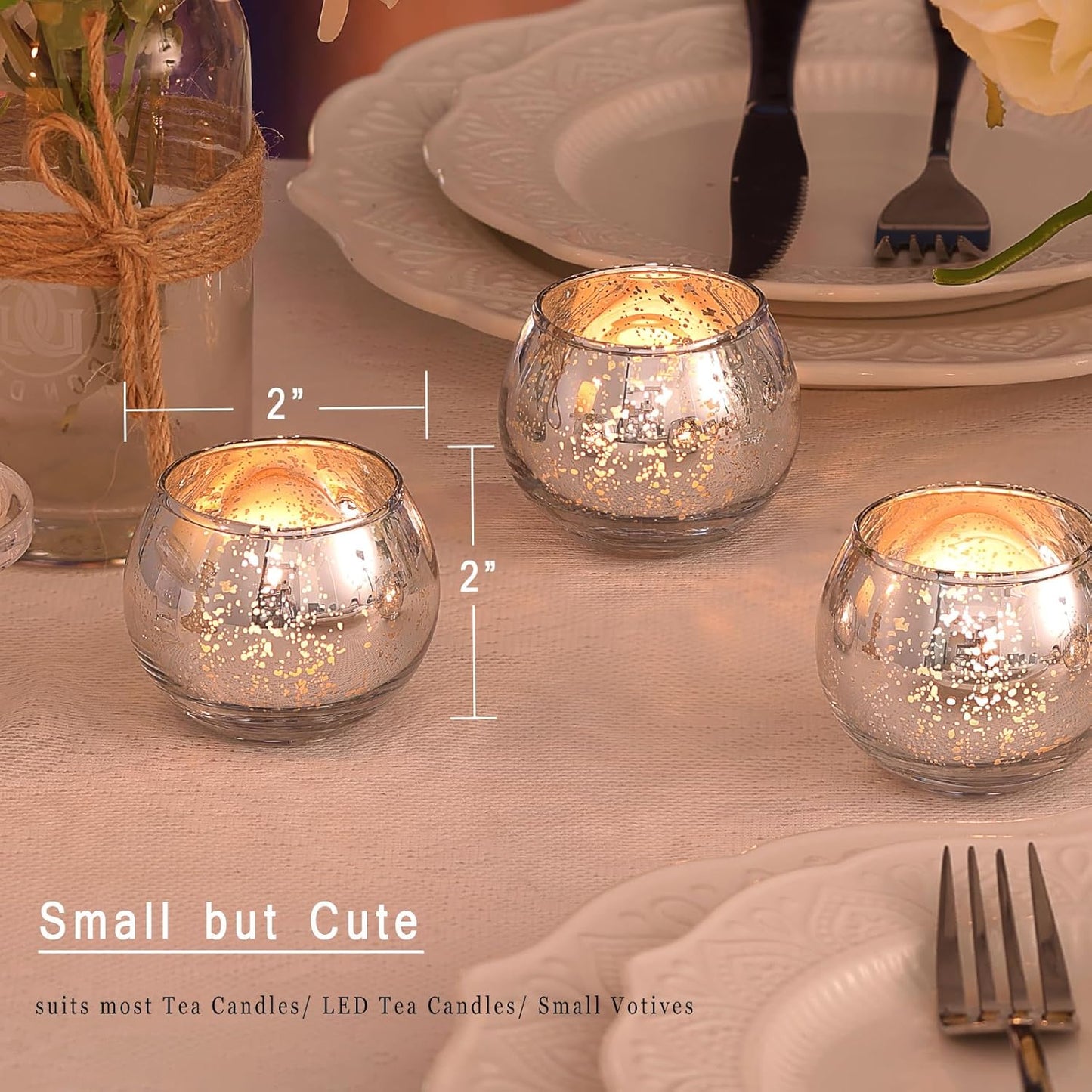 24 Silver Votive Candle Holders Table Centerpieces Speckled Round Mercury Glass