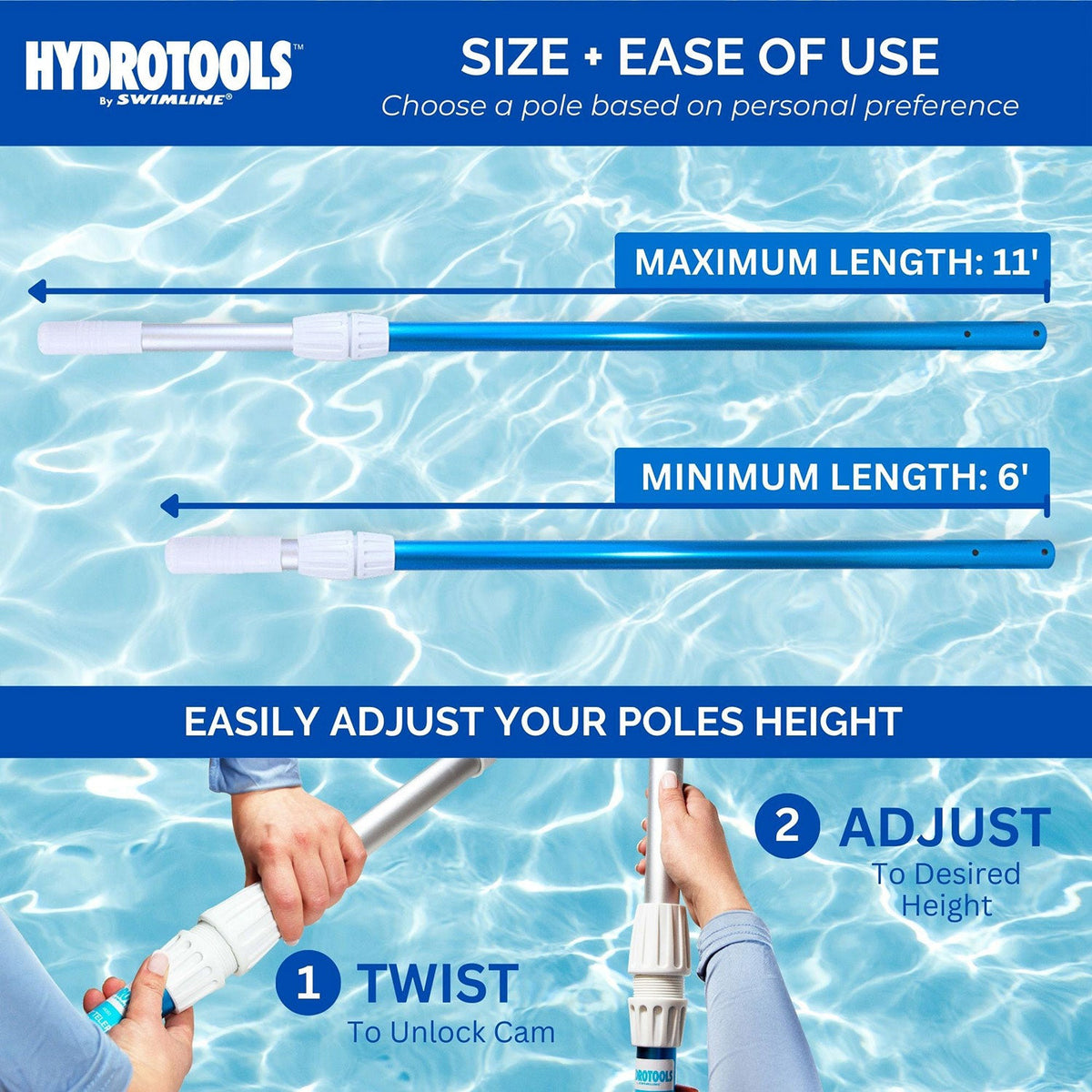 Swimline 6' to 11' Telescoping Pool Maintenance Pole, Blue