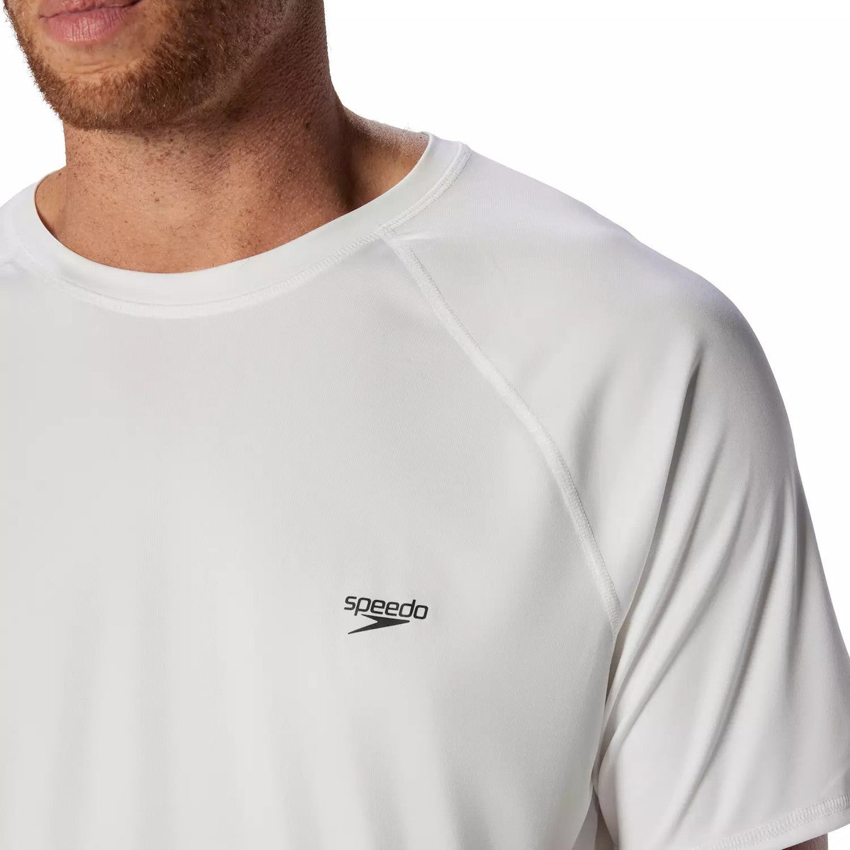 Speedo Men's Logo Short Sleeve Swim Tee Rash Guard - White, XL