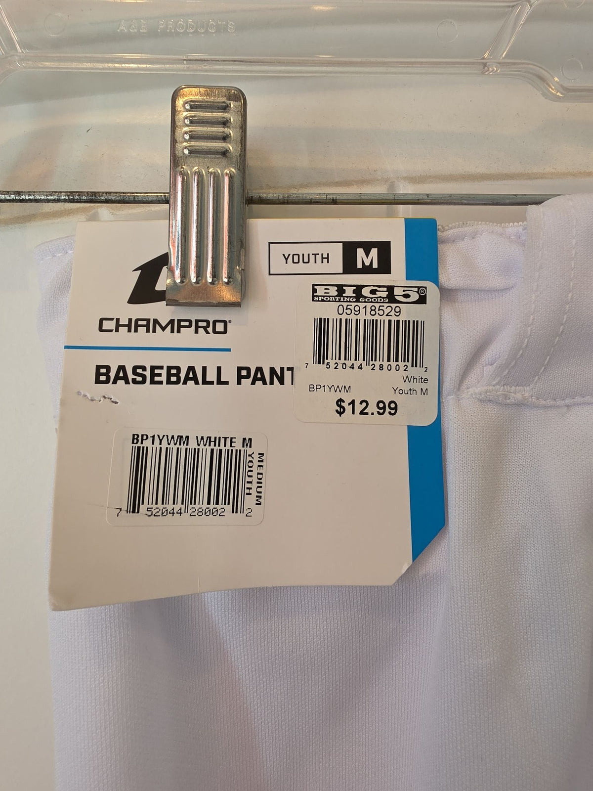 Champro Youth Performance Pull-Up Baseball Pants, White, Medium