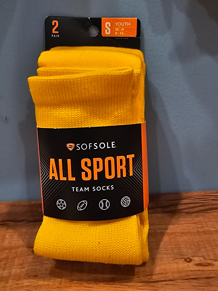 Sof Sole All-Sport Youth Team Socks, 2-Pack - Gold, Small