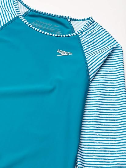 Speedo Girls' Long Sleeve Rashguard Swim Shirt - UPF 50+, Blue Combo, Size M