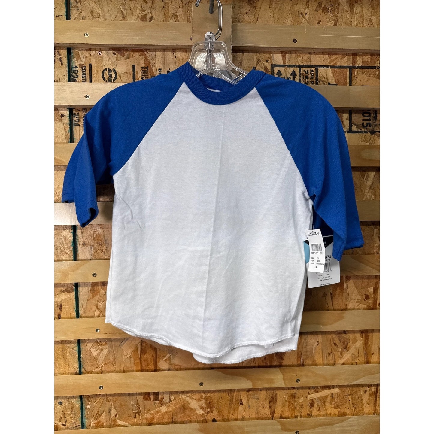 Soffe Youth Baseball/Softball 3/4 Sleeve Shirt, White/Royal - XS