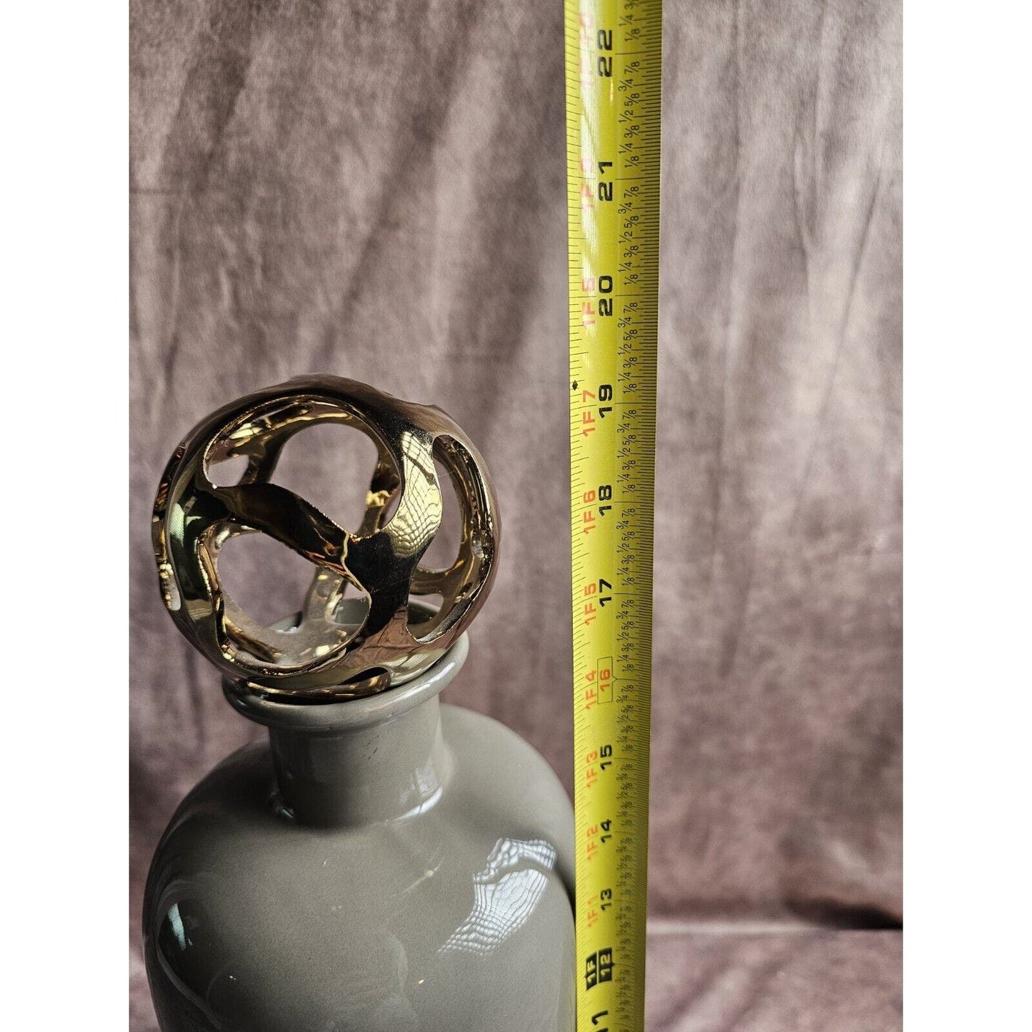 Gray Ceramic Bottle With Gold Top 20"