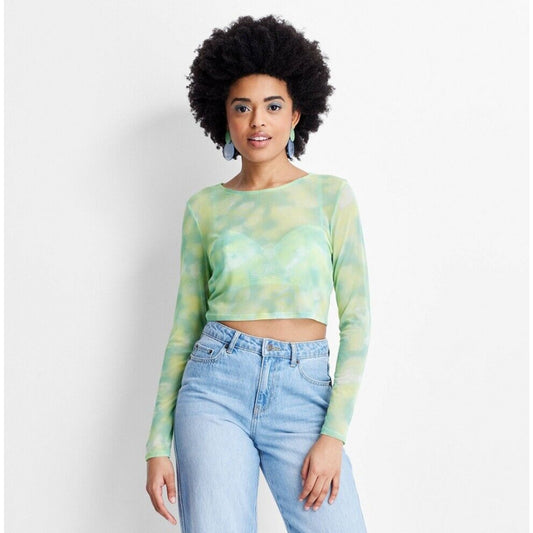 Future Collective Womens Mesh Green Crop Top, Size 2XL