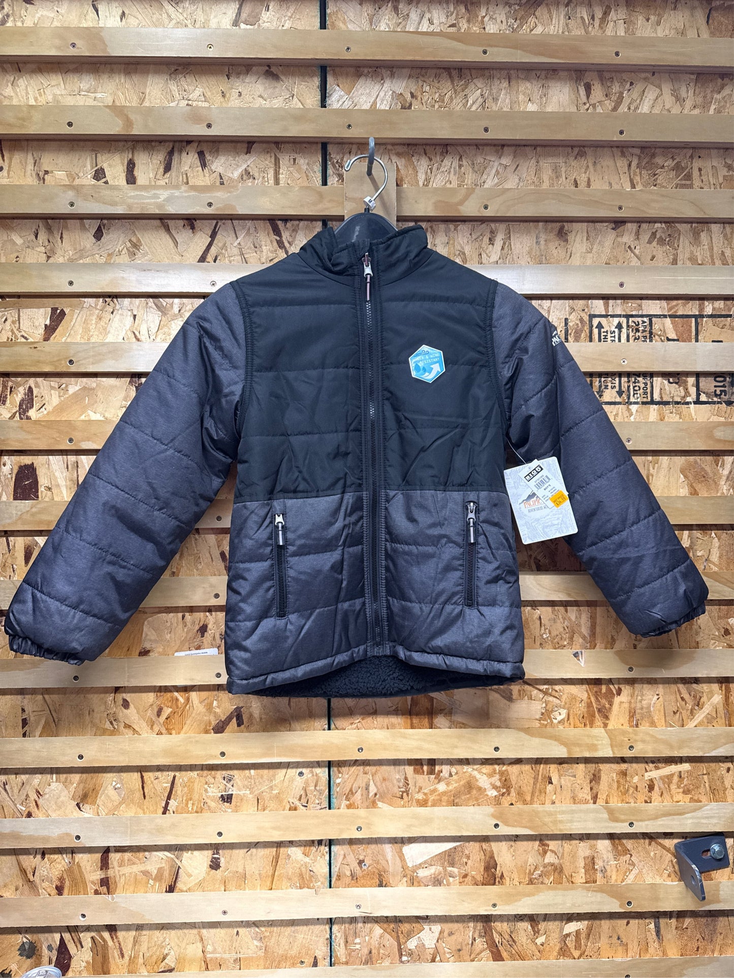 Pacific Trail Boys' Reversible Color Block Puffer Jacket - Black/Gray, Size M (10/12)