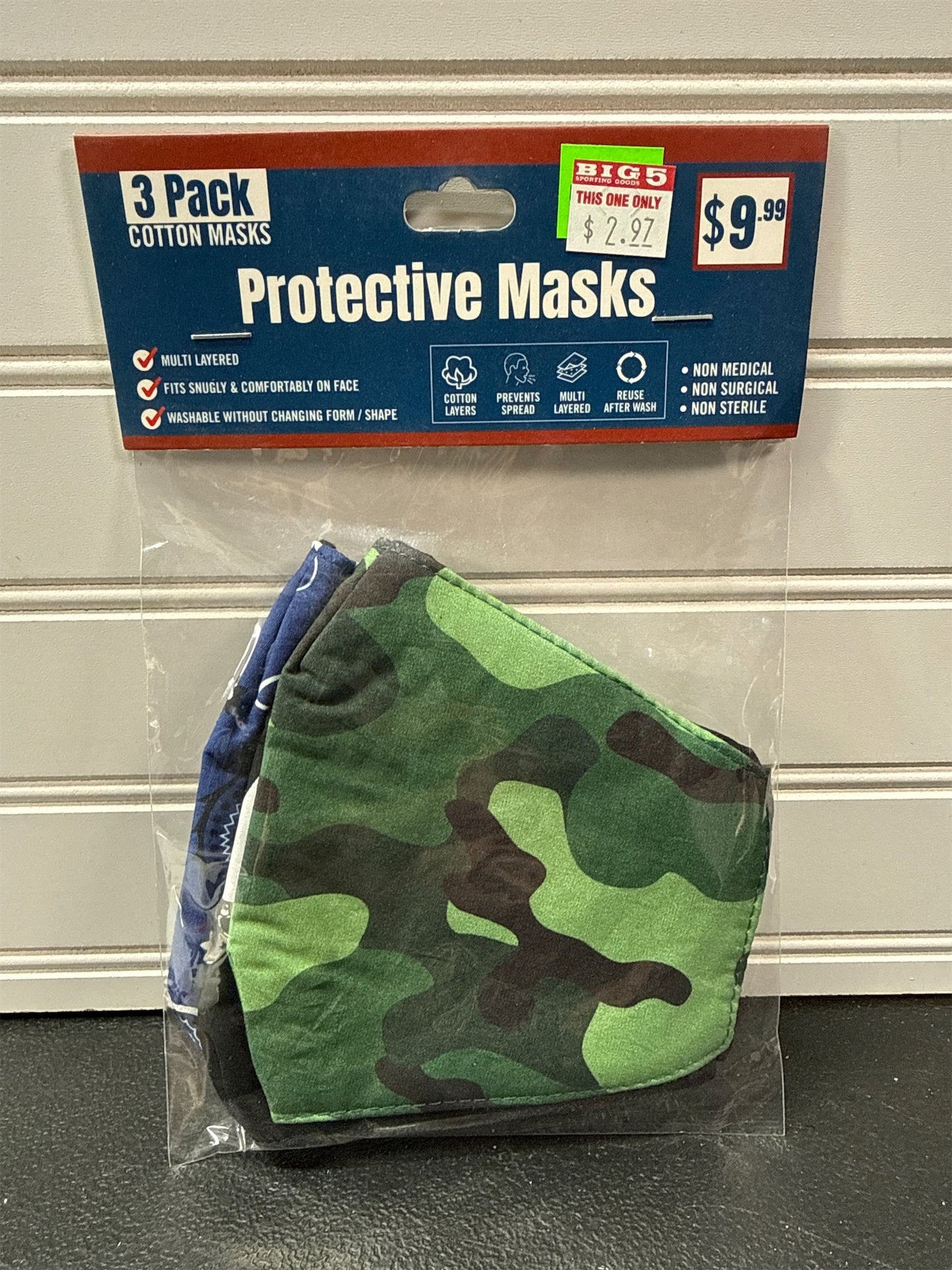 3-Pack Cotton Triple-Layer Protective Face Masks - Printed & Solid - One Size
