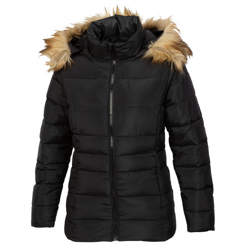 Pulse Girls' Luna Quilted Hooded Puffer Jacket - Black, Size 7/8