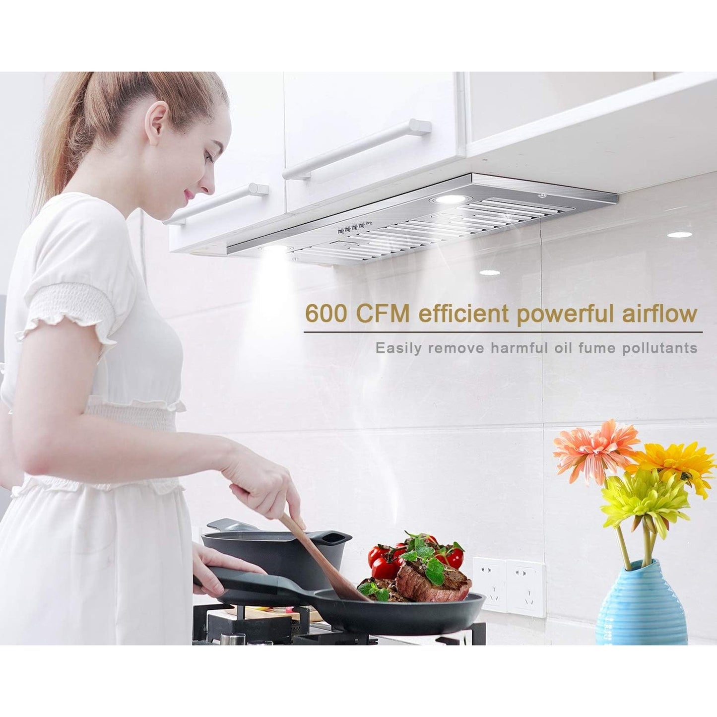 MCBON 30" Range Hood Insert, 600 CFM, Ducted/Ductless, Black Stainless