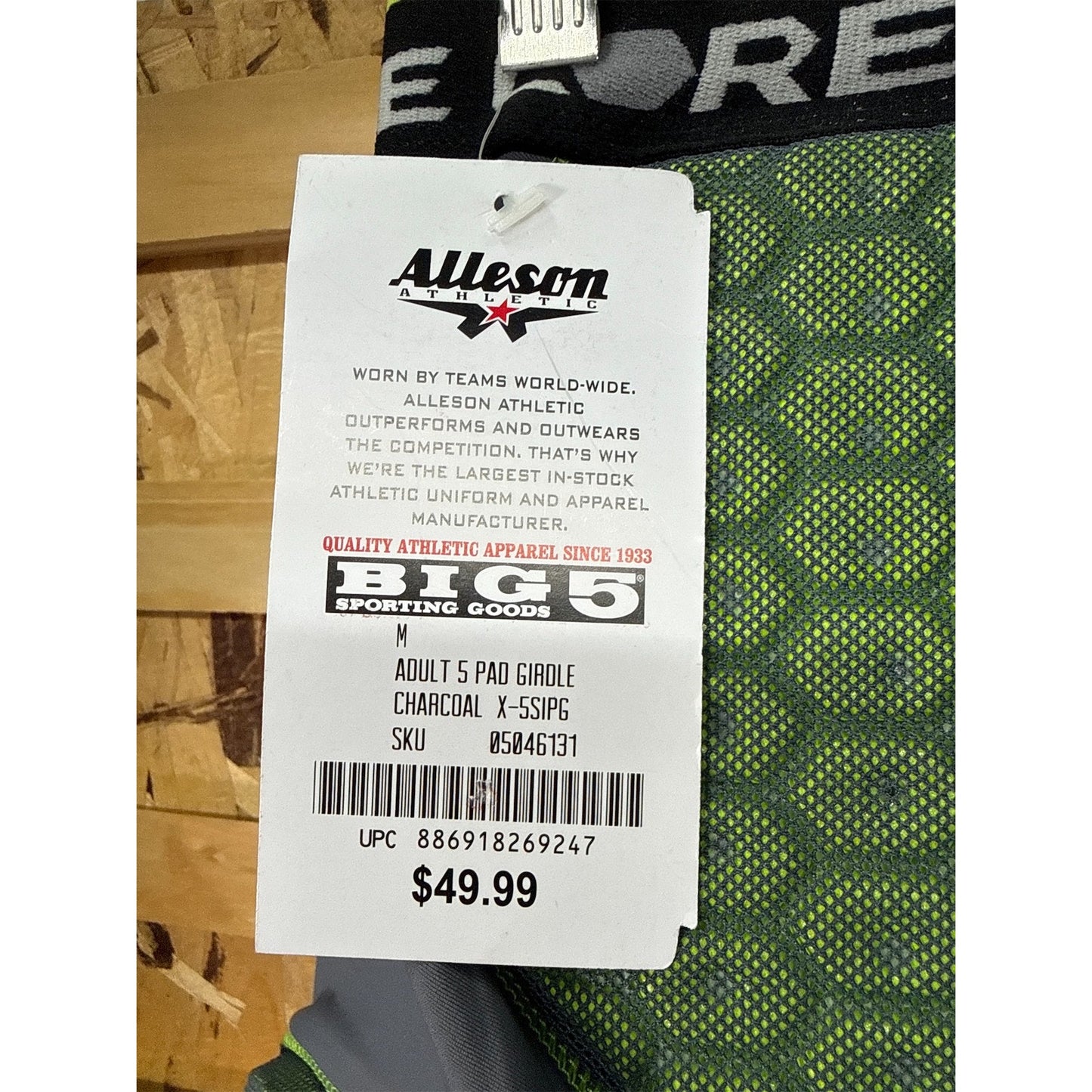 Alleson Adult's Integrated 5 Pad Football Girdle - Medium, Charcoal Combo, M