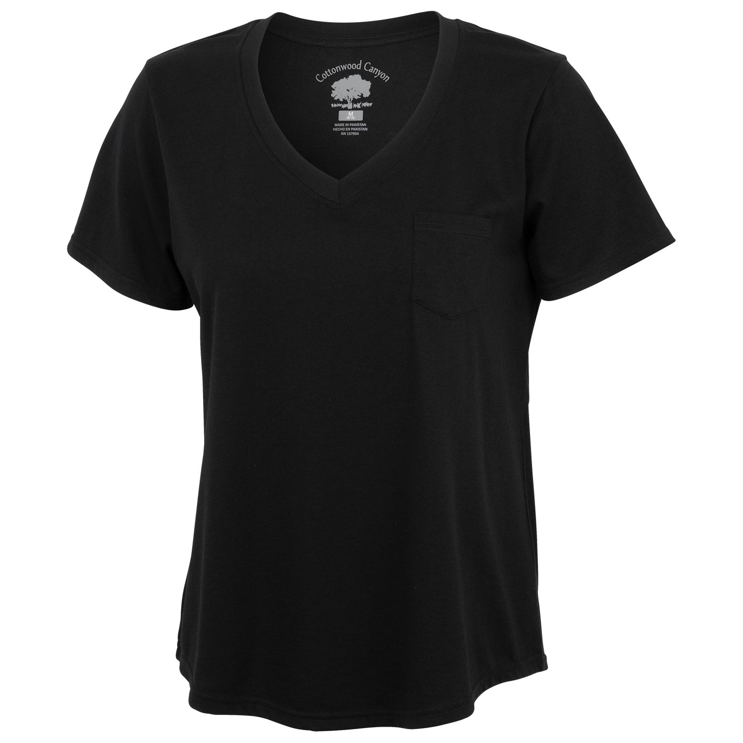 Cottonwood Canyon Women's V-Neck Cotton Pocket Tee - Black, Large