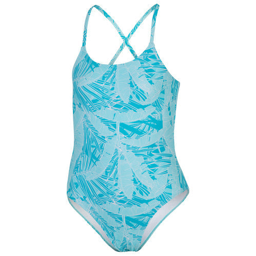 Laguna Girls' One-Piece Swimsuit, Turquoise Palm Print, Size M (10/12)