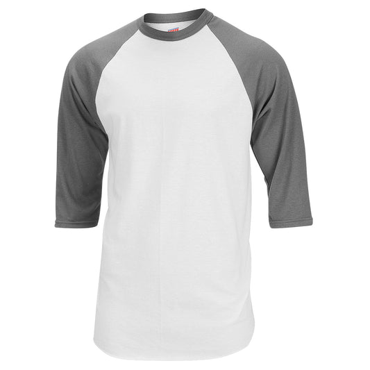 Soffe Adult Baseball & Softball Raglan Shirt - Small, White/Gunmetal