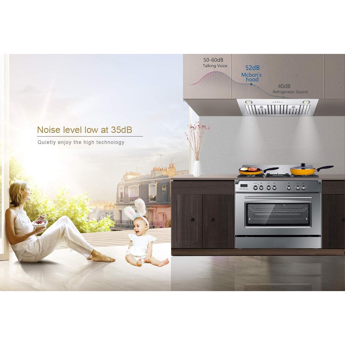 MCBON 30" Range Hood Insert, 600 CFM, Ducted/Ductless, Black Stainless