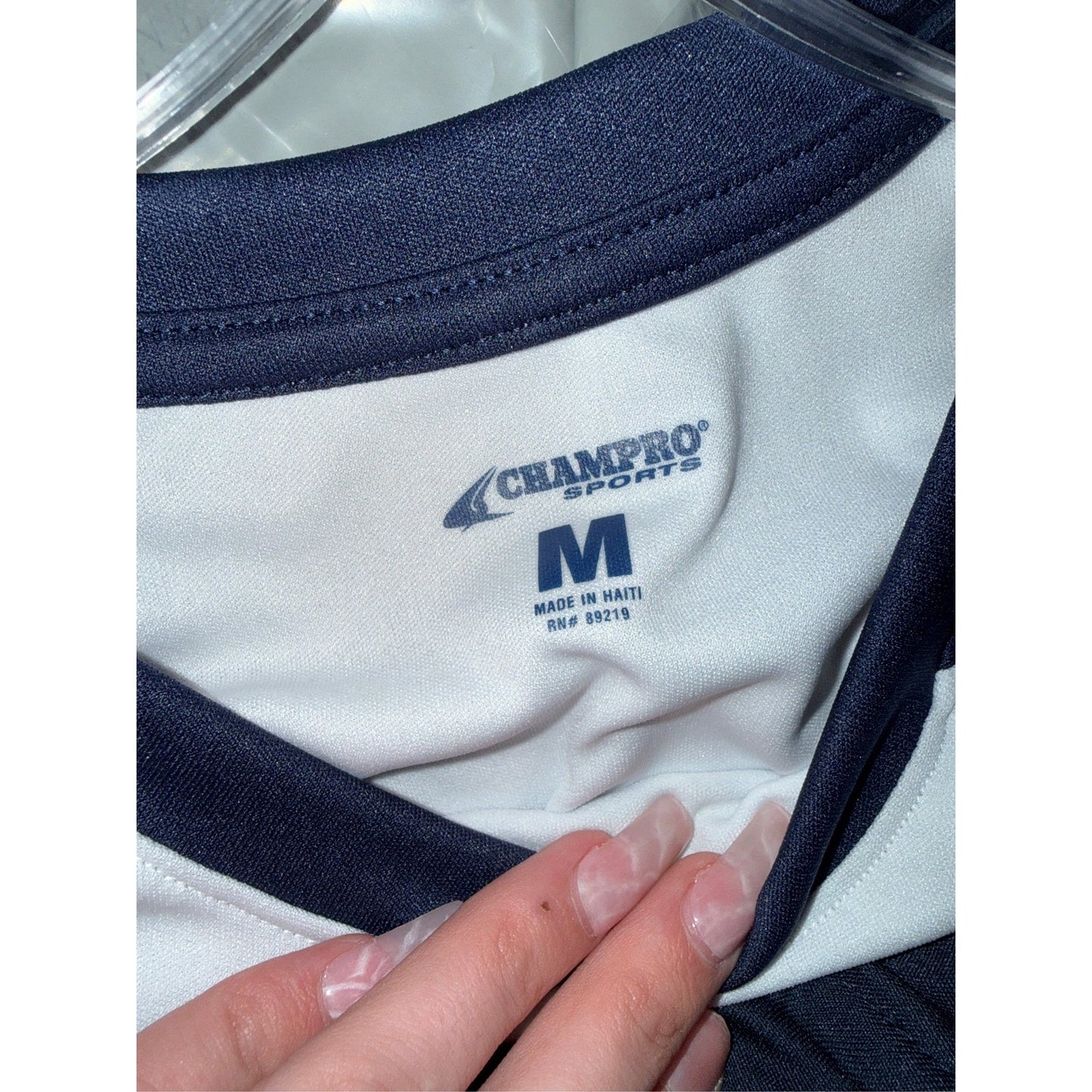 Champro Adult Dri-Gear Baseball/Softball 3/4 Sleeve Shirt, White/Navy- M, MD