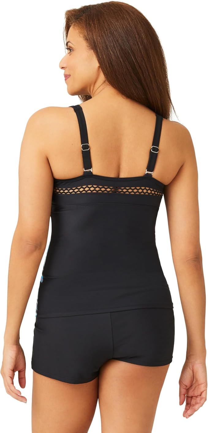 Free Country Women's Bouquet High-Neck Tankini Swimsuit - Black Combo, Size M