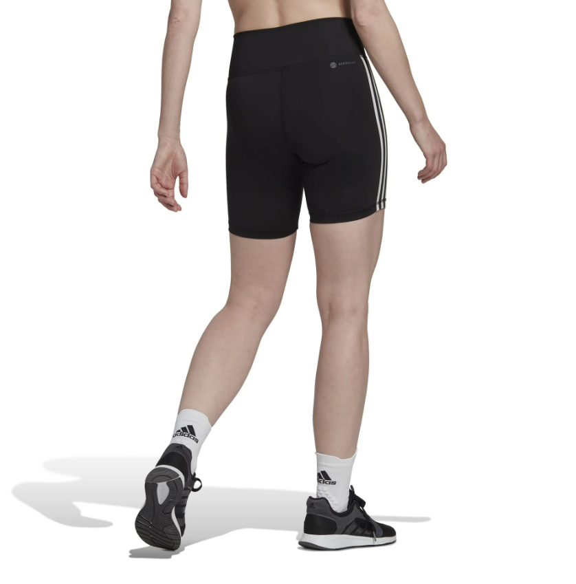 Adidas Women's Training Essentials 3-Stripes High-Waisted Shorts - Black/White, Size S
