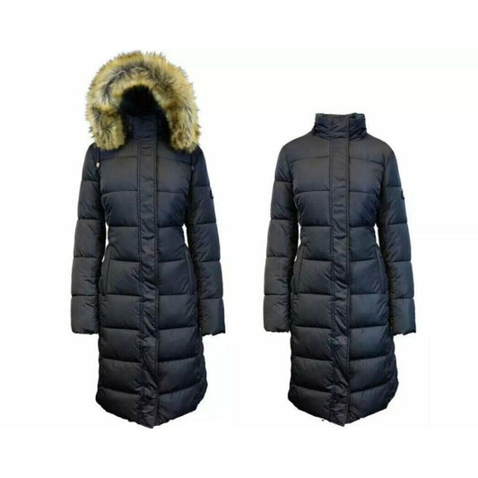 Women's Spire by Galaxy Neva Full Zip Hooded Puffer Coat, Size L - Black