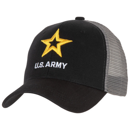 U.S. Army Official Licensed Trucker Hat - Black/Grey Mesh, One Size
