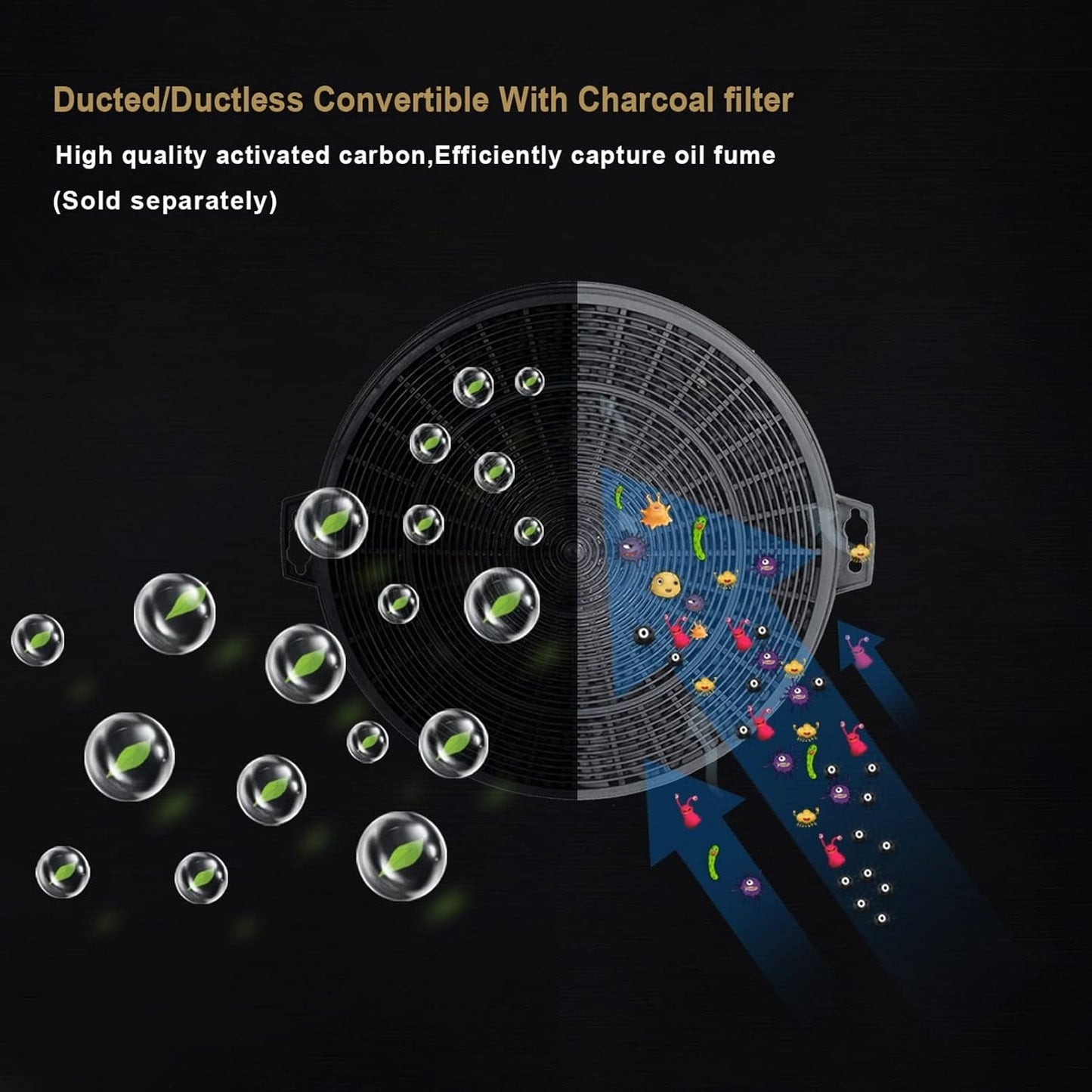 MCBON 30" Range Hood Insert, 600 CFM, Ducted/Ductless, Black Stainless