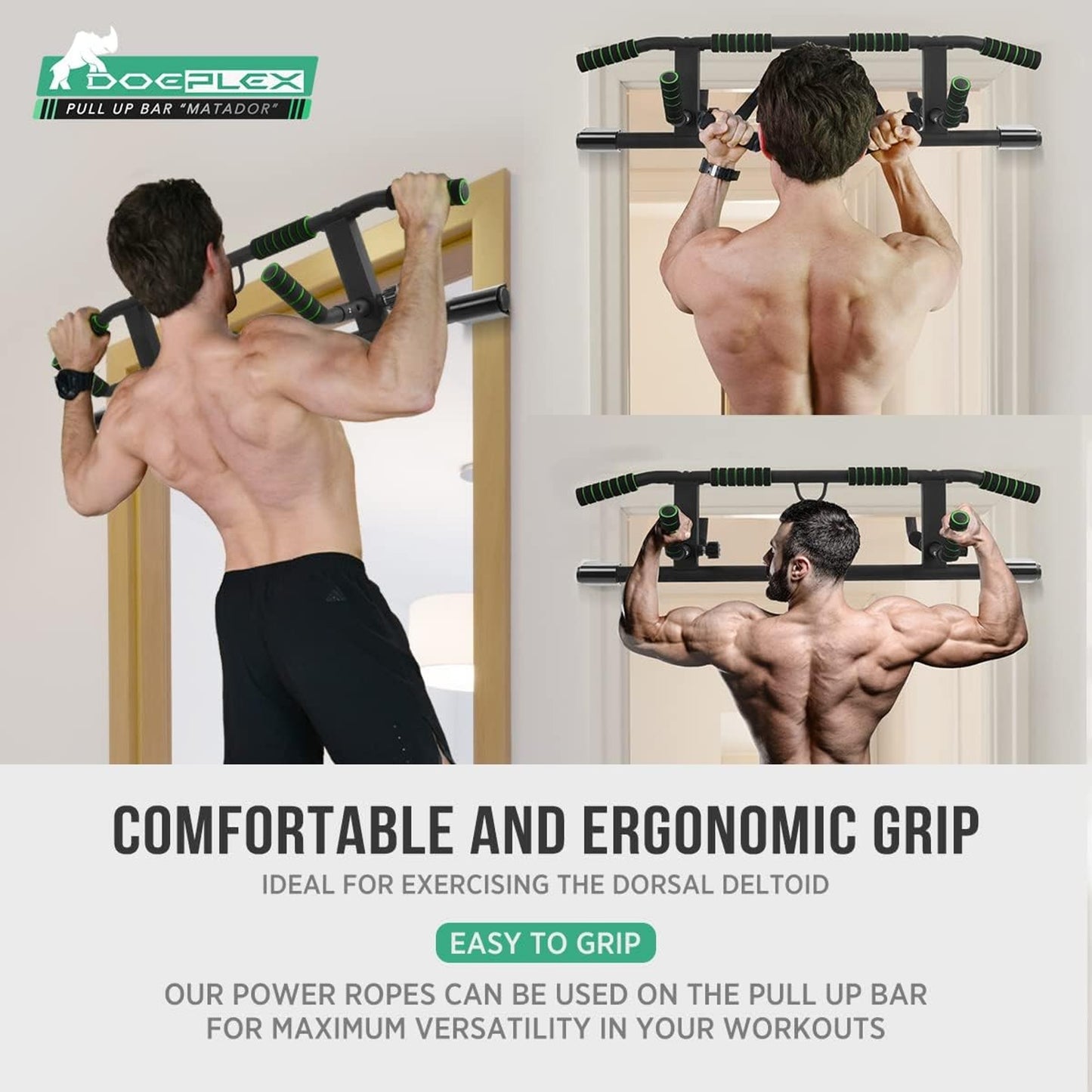 Doeplex Multi-Grip Pull-Up Bar with Smart Hook Technology
