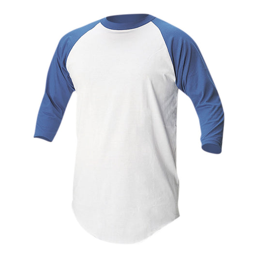 Soffe Youth Baseball/Softball 3/4 Sleeve Shirt, White/Royal - S