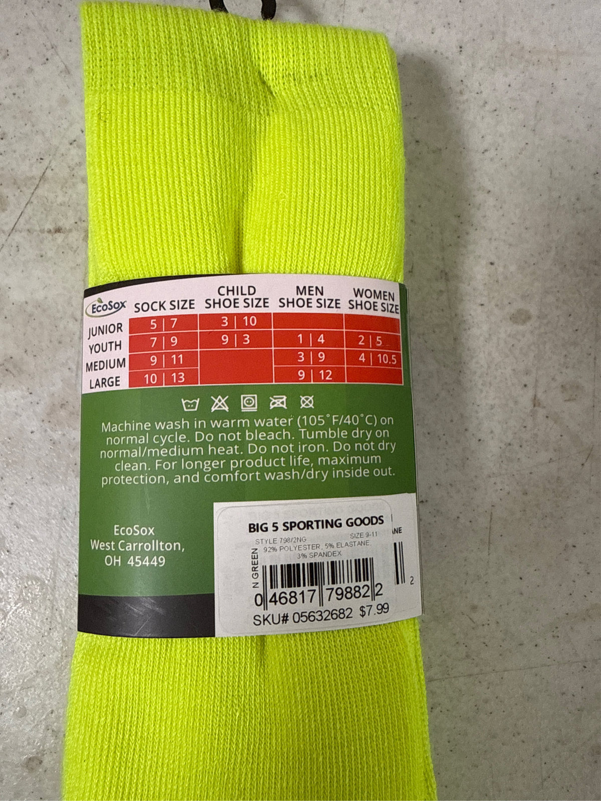 EcoSox Premier Over-the-Calf Soccer Socks - 2 Pack, Neon Green, Size 9-11