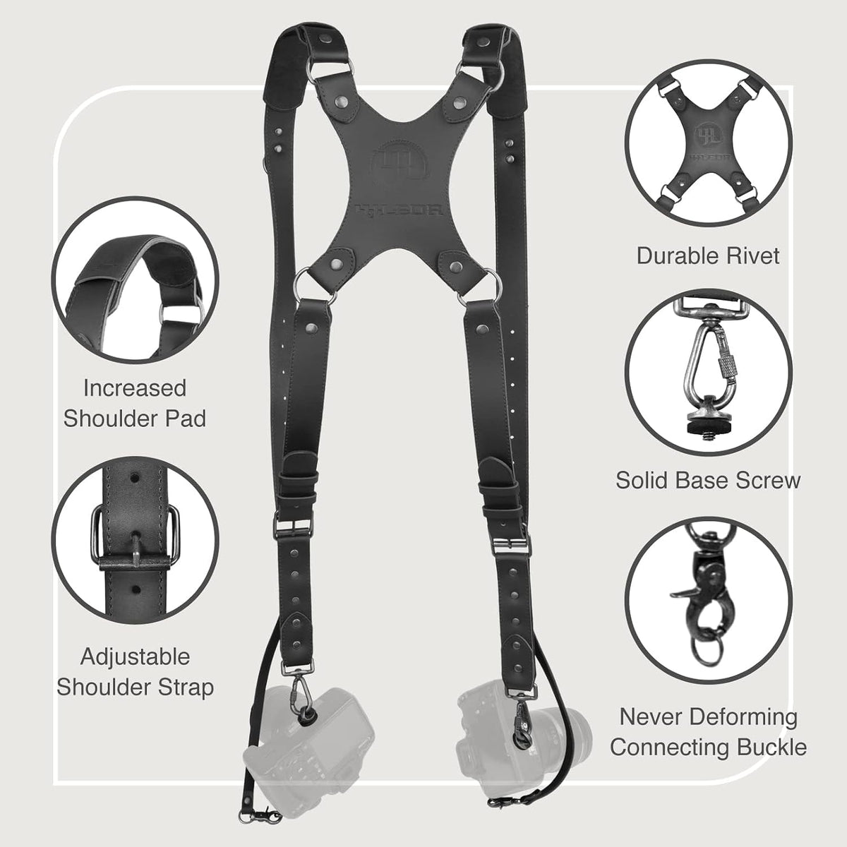 4J LEDR D1 Dual Camera Leather Harness Strap - Black