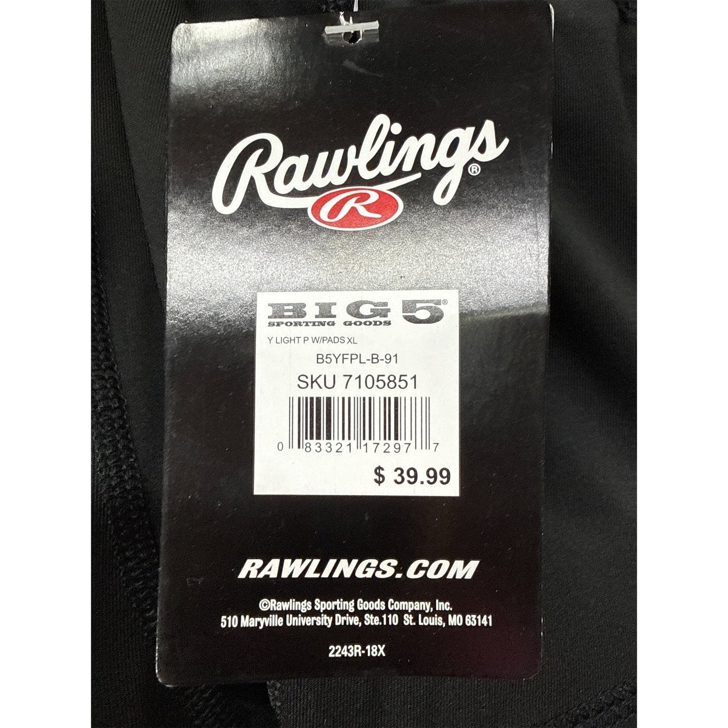 Rawlings Kids XL Padded Football Pants - Black, Performance & Protection