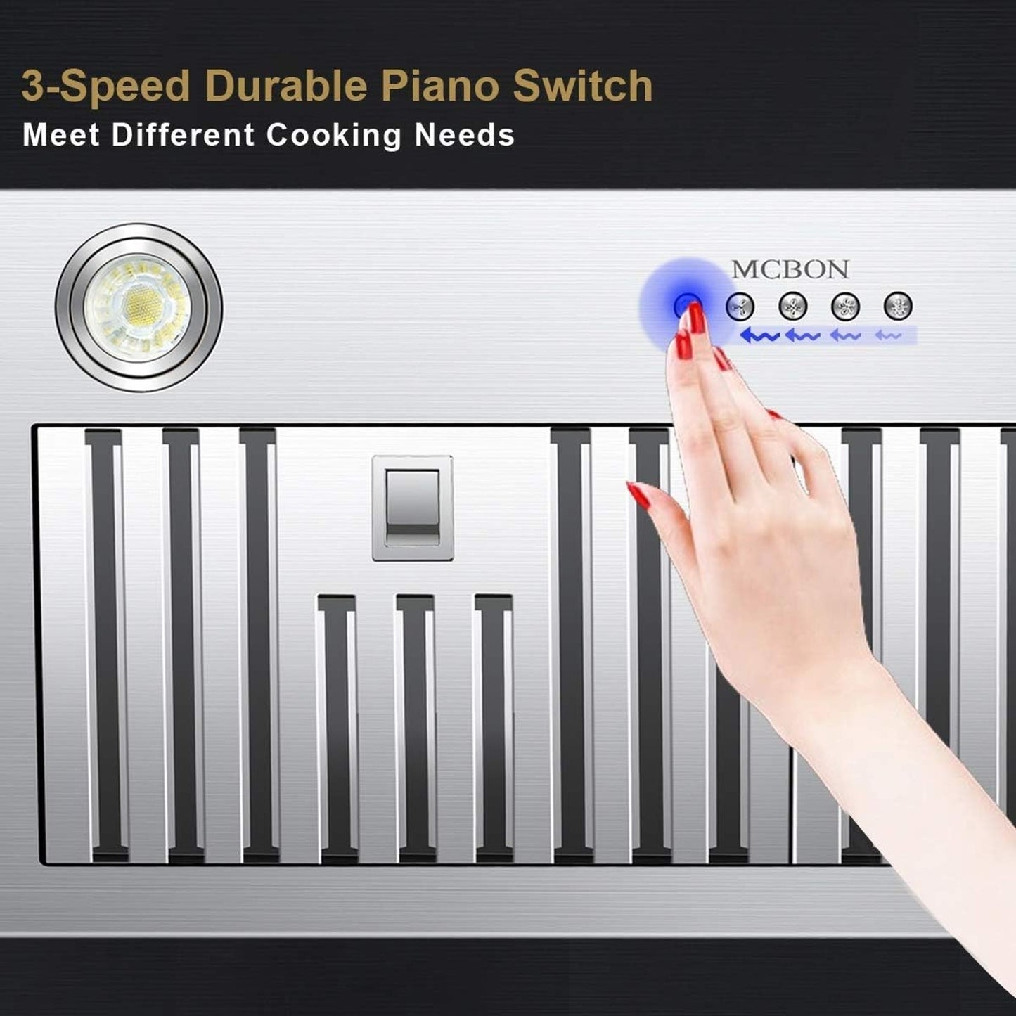 MCBON 30" Range Hood Insert, 600 CFM, Ducted/Ductless, Black Stainless