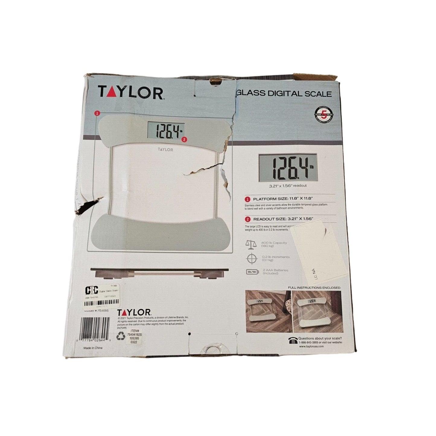 Taylor Digital Clear Glass Stainless Steel Scale with 400 lbs. Capacity
