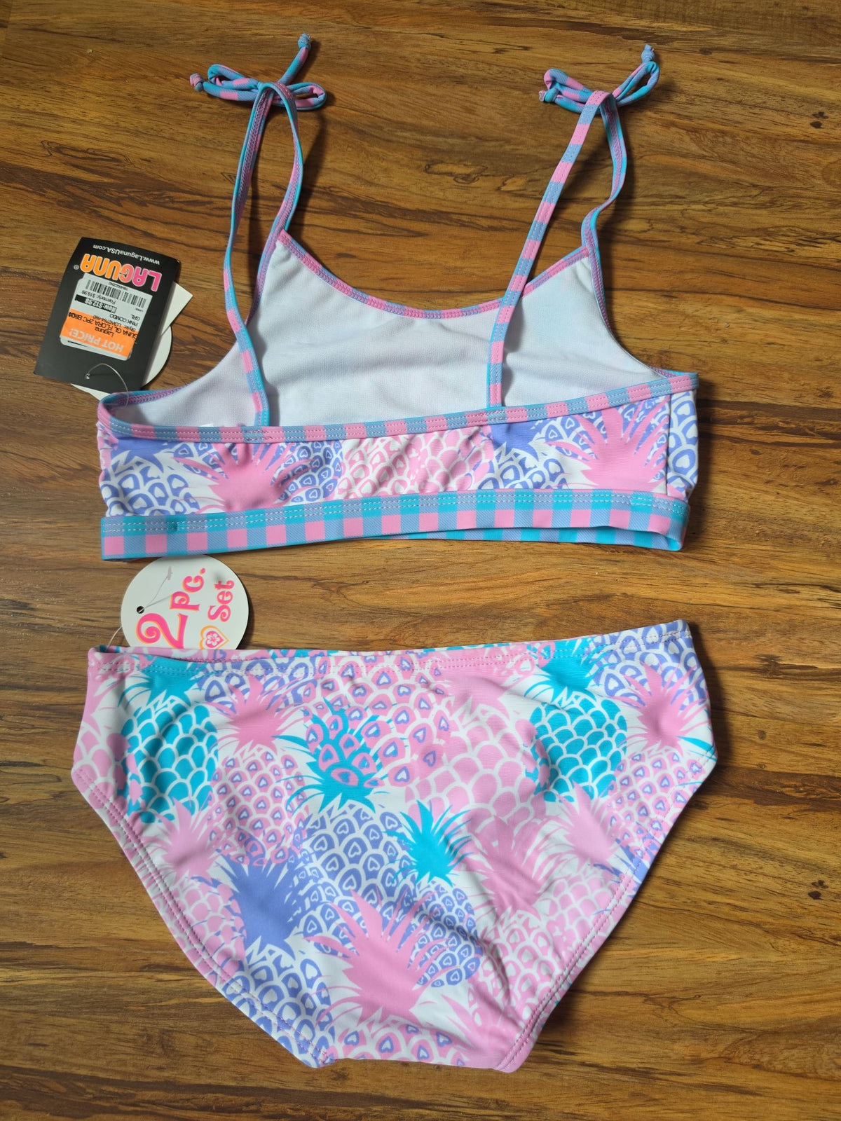 Laguna Girls' 2-Piece Pineapple Floral Bikini Set, Light Blue, Size L