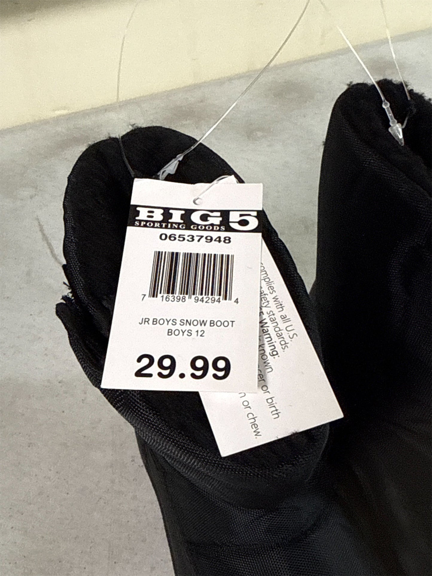 Junior Boys' Black Quilted Snow Boots - Size 12