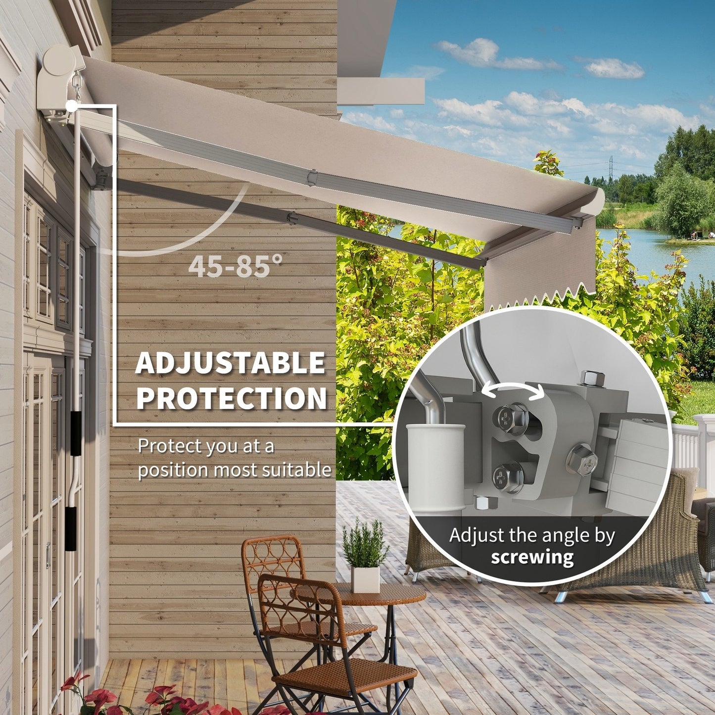 Outsunny 8' x 6.6' Patio Retractable Awning, Exterior Sun Shade Window Cover