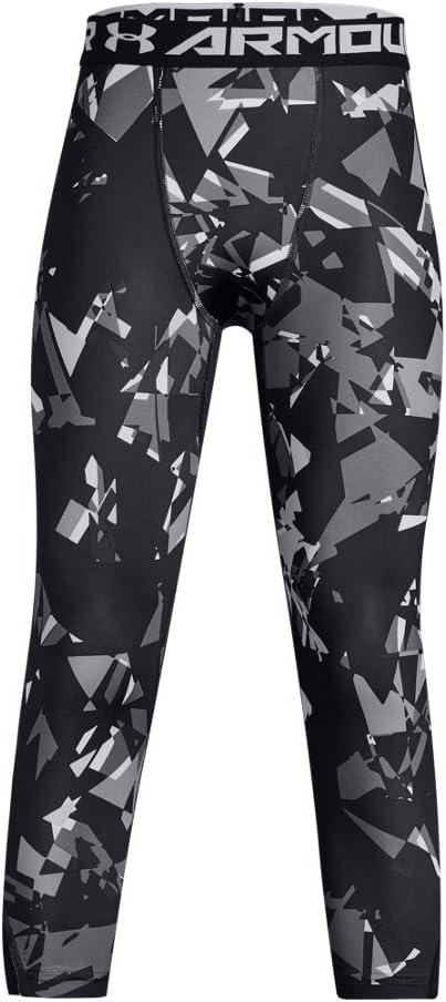 Under Armour Boys' Printed Compression Leggings - Black/White, Size XL