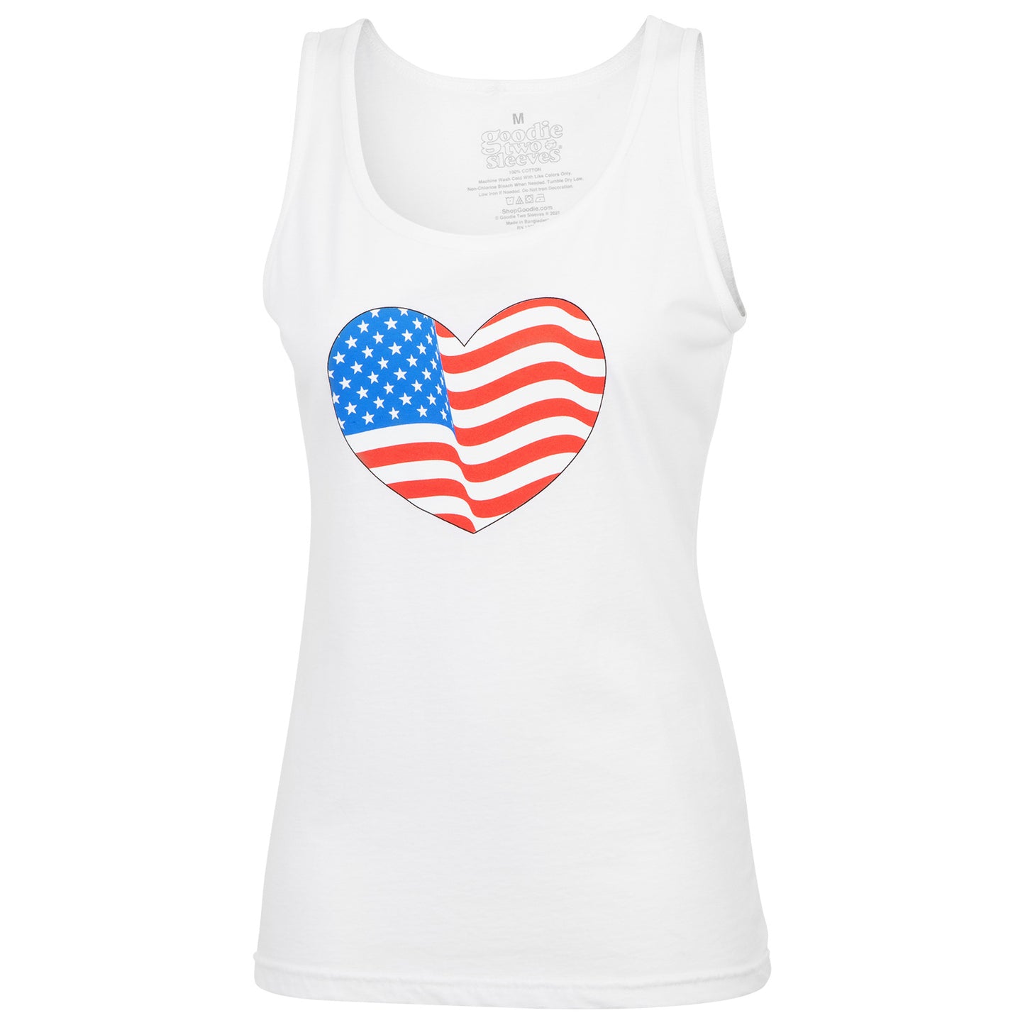 Goodie Two Sleeves Women's Americana Heart Flag Tank Top - White, Small