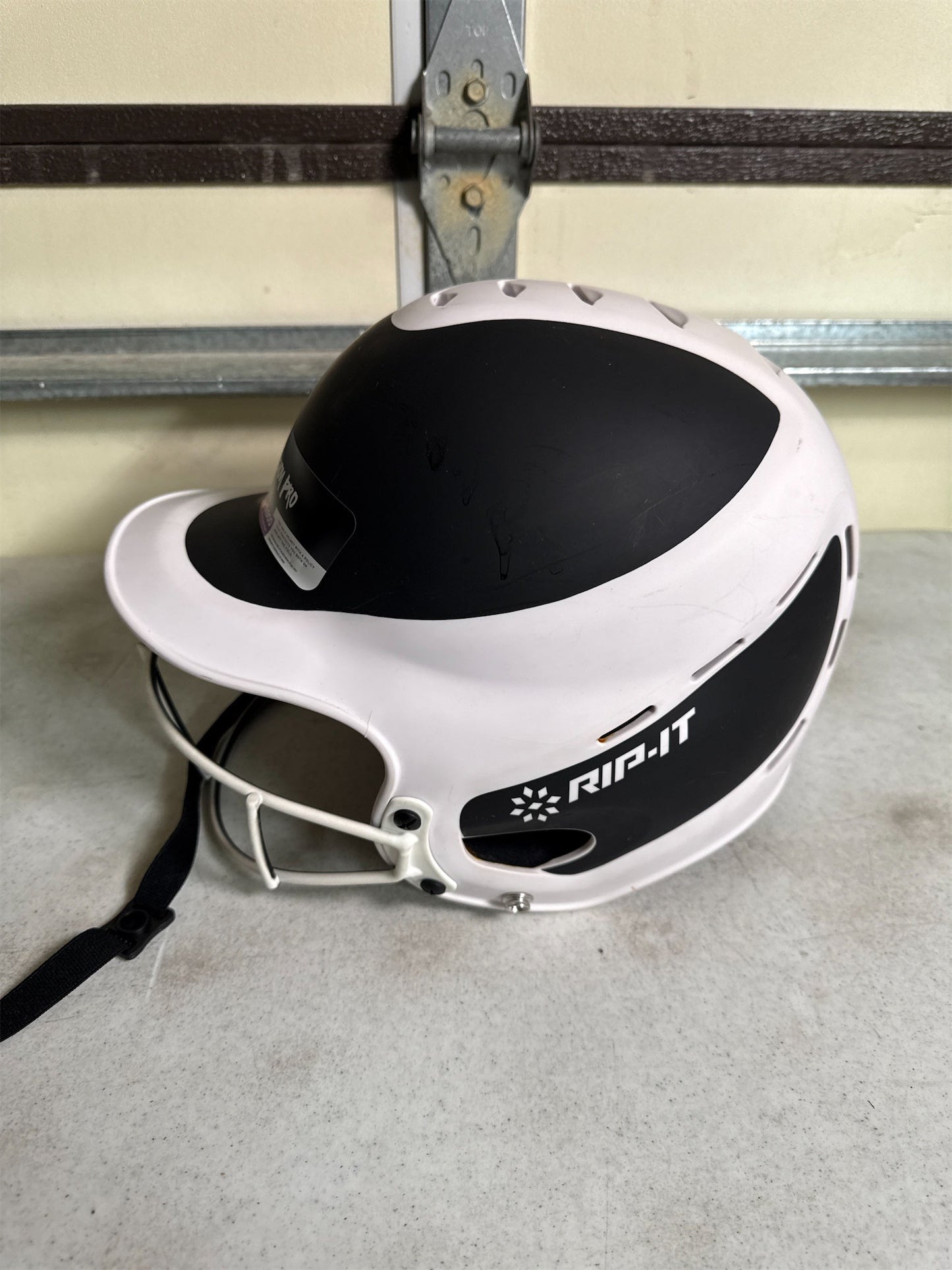 RIP-IT Vision Pro Matte Two-Tone Softball Batting Helmet with Face Guard - Black/White, M/L