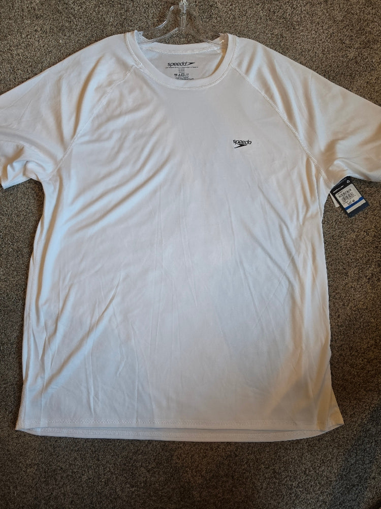 Speedo Men's Logo Short Sleeve Swim Tee Rash Guard - White, XL