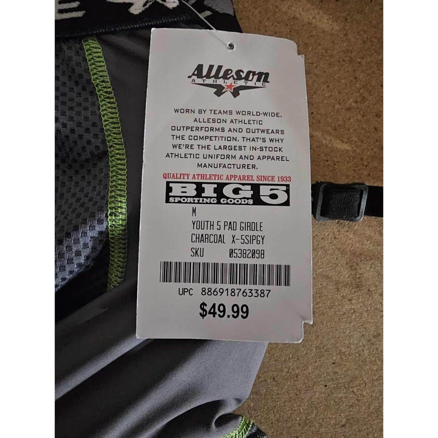 Alleson Youth Integrated 5 Pad Football Girdle - Medium, Charcoal Combo, M