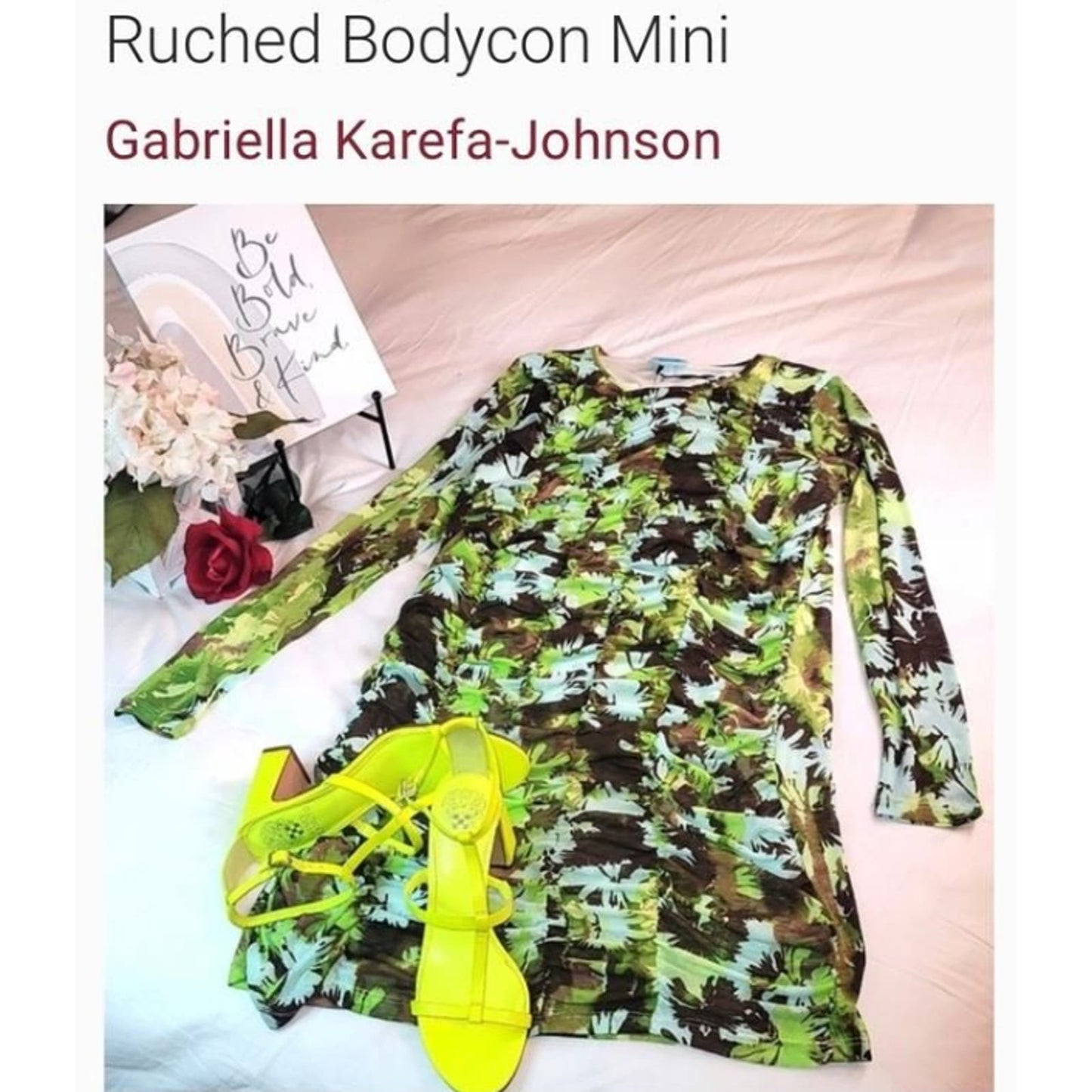 Future Collective Ruched Bodycon Mini Green Dress, Size S