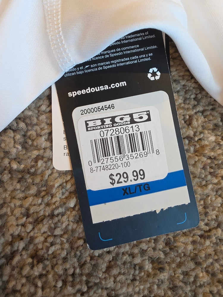 Speedo Men's Logo Short Sleeve Swim Tee Rash Guard - White, XL