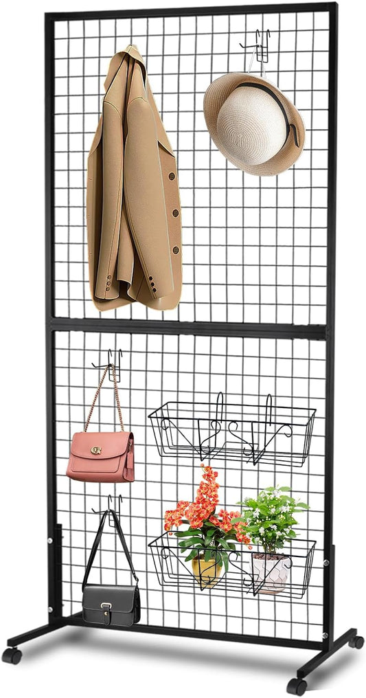 3' 6' Double-Layer Grid Panels for Display, Movable Gridwall Panels Tower with T-Base Stand, Sturdy Wire Grid Wall Panels Metal Art Display Racks for Retail Displays Craft Shows