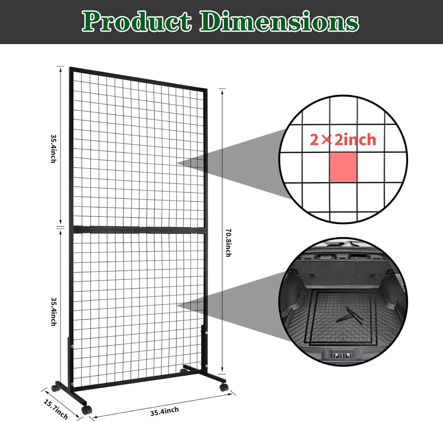 3' 6' Double-Layer Grid Panels for Display, Movable Gridwall Panels Tower with T-Base Stand, Sturdy Wire Grid Wall Panels Metal Art Display Racks for Retail Displays Craft Shows