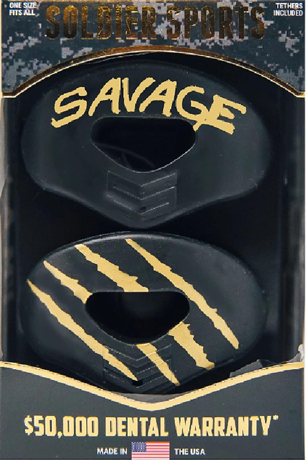 Soldier Sports Savage Lip Protector Mouthguard - 2-Pack, Black/Gold