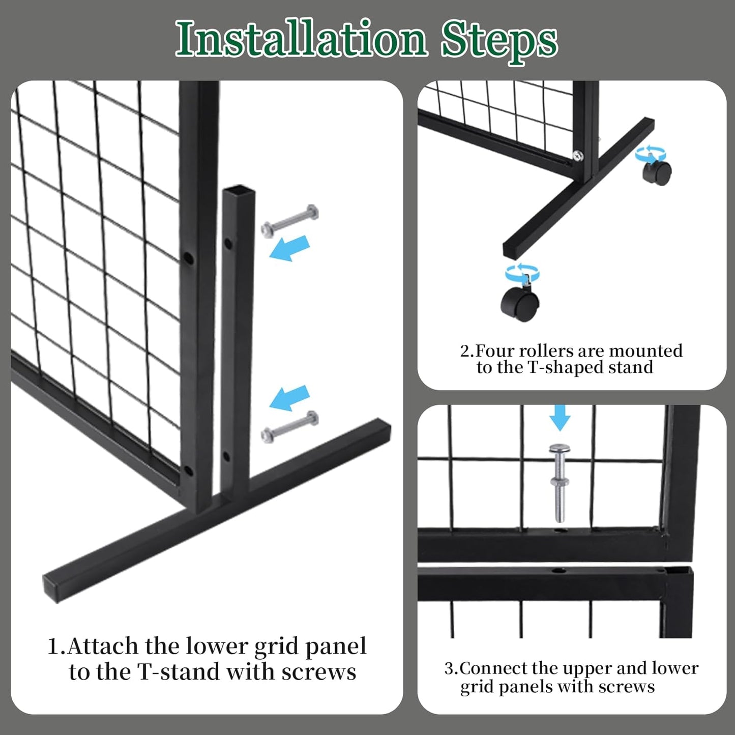 3' 6' Double-Layer Grid Panels for Display, Movable Gridwall Panels Tower with T-Base Stand, Sturdy Wire Grid Wall Panels Metal Art Display Racks for Retail Displays Craft Shows