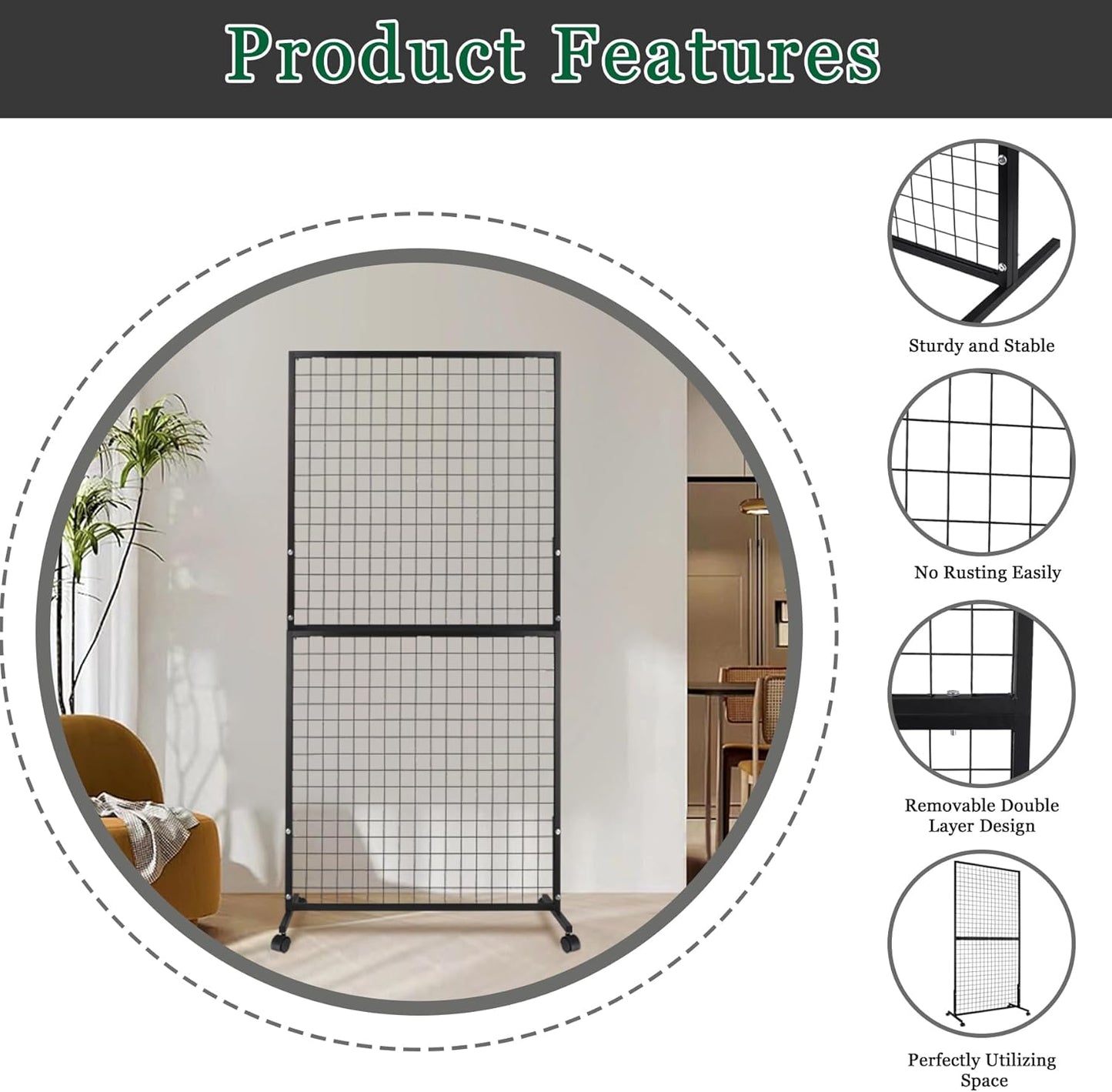3' 6' Double-Layer Grid Panels for Display, Movable Gridwall Panels Tower with T-Base Stand, Sturdy Wire Grid Wall Panels Metal Art Display Racks for Retail Displays Craft Shows