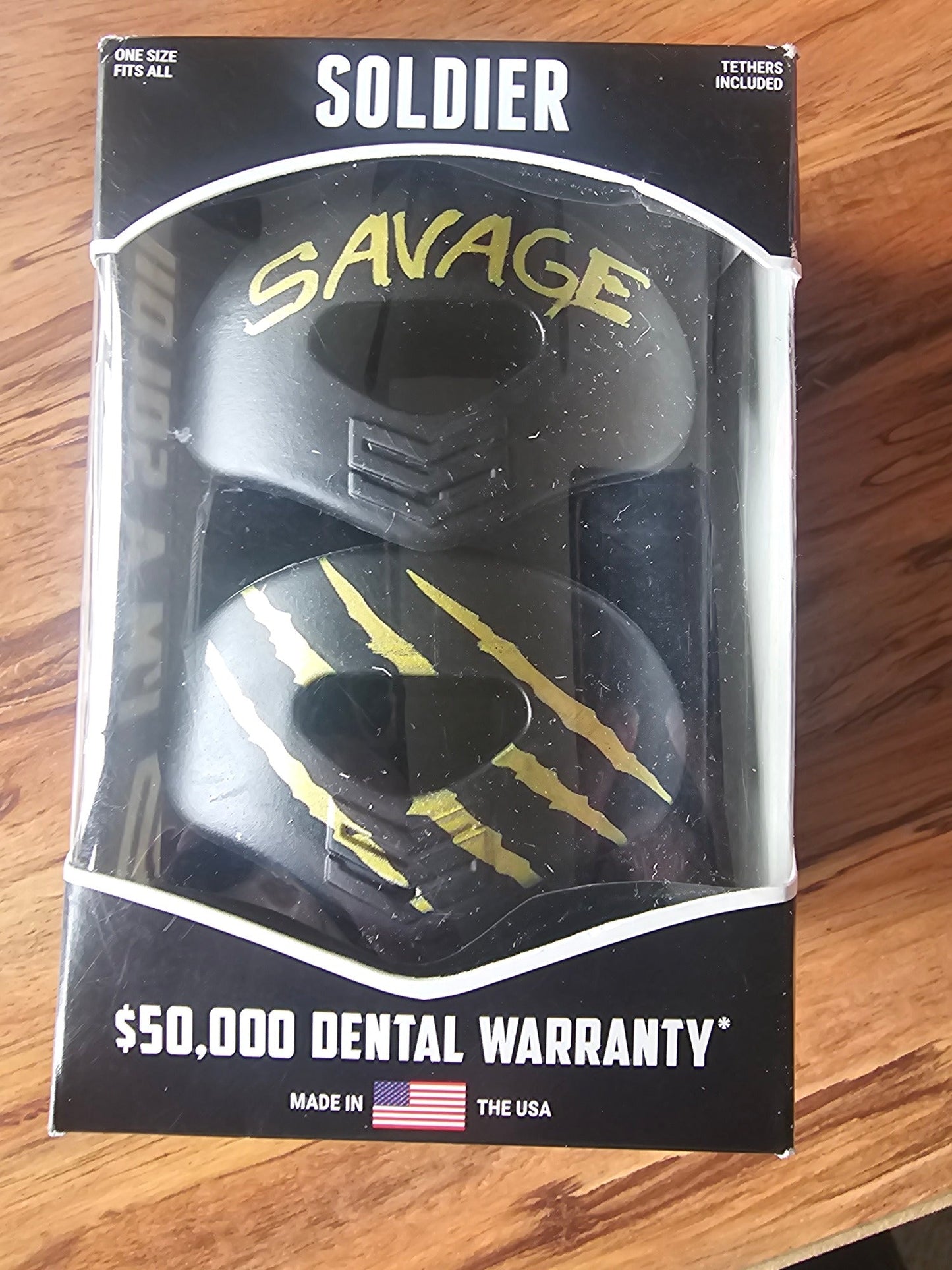Soldier Sports Savage Lip Protector Mouthguard - 2-Pack, Black/Gold